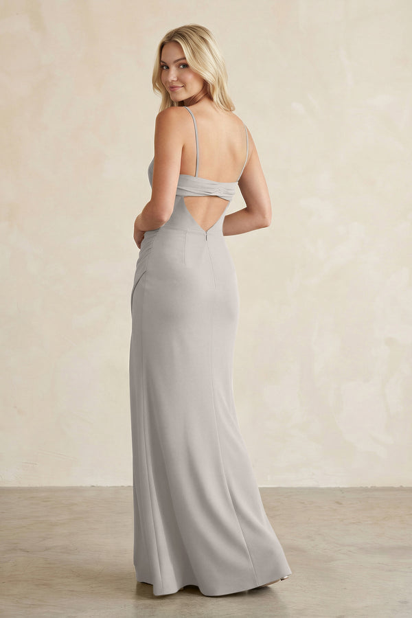 Cami Strap Chiffon Sheath Bridesmaid Dress with Slit in Silver - KissProm BRIDESMAID DRESSES