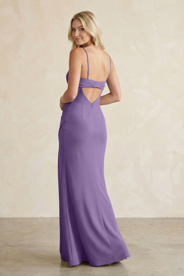 Cami Strap Chiffon Sheath Bridesmaid Dress with Slit in Tahiti - KissProm BRIDESMAID DRESSES
