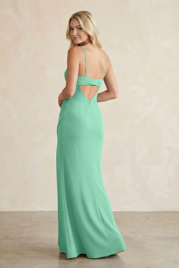 Cami Strap Chiffon Sheath Bridesmaid Dress with Slit in Turquoise - KissProm BRIDESMAID DRESSES