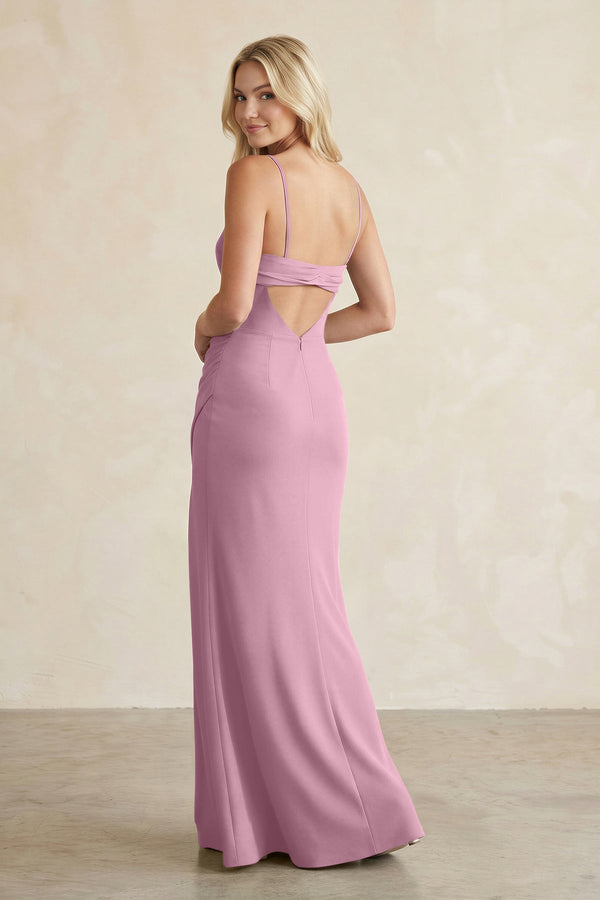 Cami Strap Chiffon Sheath Bridesmaid Dress with Slit in Vintage Mauve - KissProm BRIDESMAID DRESSES