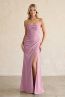 Cami Strap Chiffon Sheath Bridesmaid Dress with Slit in Vintage Mauve - KissProm BRIDESMAID DRESSES