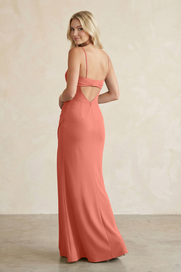 Cami Strap Chiffon Sheath Bridesmaid Dress with Slit in Wild Rose - KissProm BRIDESMAID DRESSES