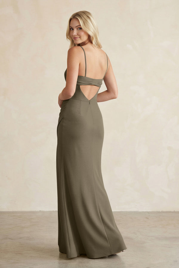Cami Strap Chiffon Sheath Bridesmaid Dress with Slit in Willow Green - KissProm BRIDESMAID DRESSES