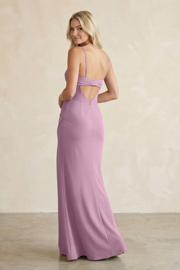 Cami Strap Chiffon Sheath Bridesmaid Dress with Slit in Wisteria - KissProm BRIDESMAID DRESSES