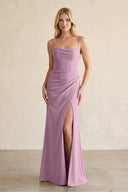 Cami Strap Chiffon Sheath Bridesmaid Dress with Slit in Wisteria - KissProm BRIDESMAID DRESSES