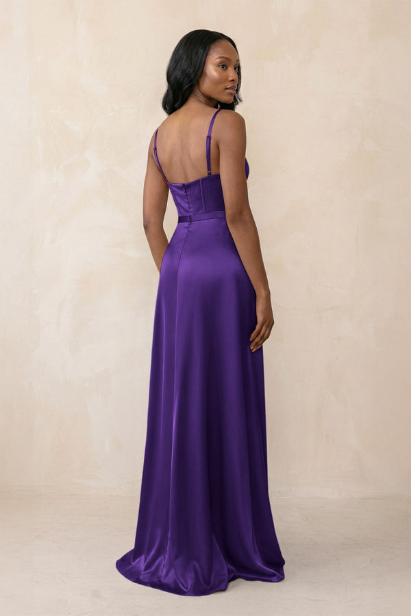 Cami Strap Corset Satin Sheath Bridesmaid Dress in Amethyst - KissProm Bridesmaid Dresses
