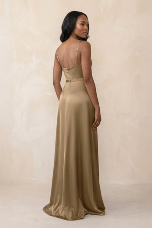 Cami Strap Corset Satin Sheath Bridesmaid Dress in Apple Cinnamon - KissProm Bridesmaid Dresses
