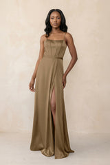 Cami Strap Corset Satin Sheath Bridesmaid Dress in Apple Cinnamon - KissProm Bridesmaid Dresses