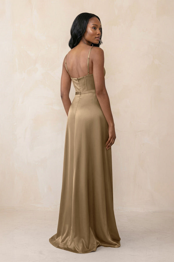 Cami Strap Corset Satin Sheath Bridesmaid Dress in Apple Cinnamon - KissProm Bridesmaid Dresses