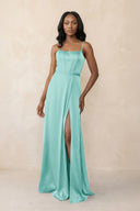 Cami Strap Corset Satin Sheath Bridesmaid Dress in Aqua - KissProm Bridesmaid Dresses
