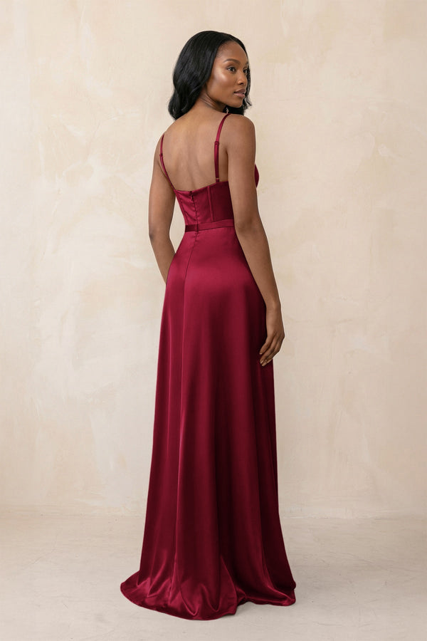 Cami Strap Corset Satin Sheath Bridesmaid Dress in Berry - KissProm Bridesmaid Dresses