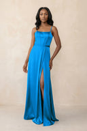 Cami Strap Corset Satin Sheath Bridesmaid Dress in Blue Jay - KissProm Bridesmaid Dresses