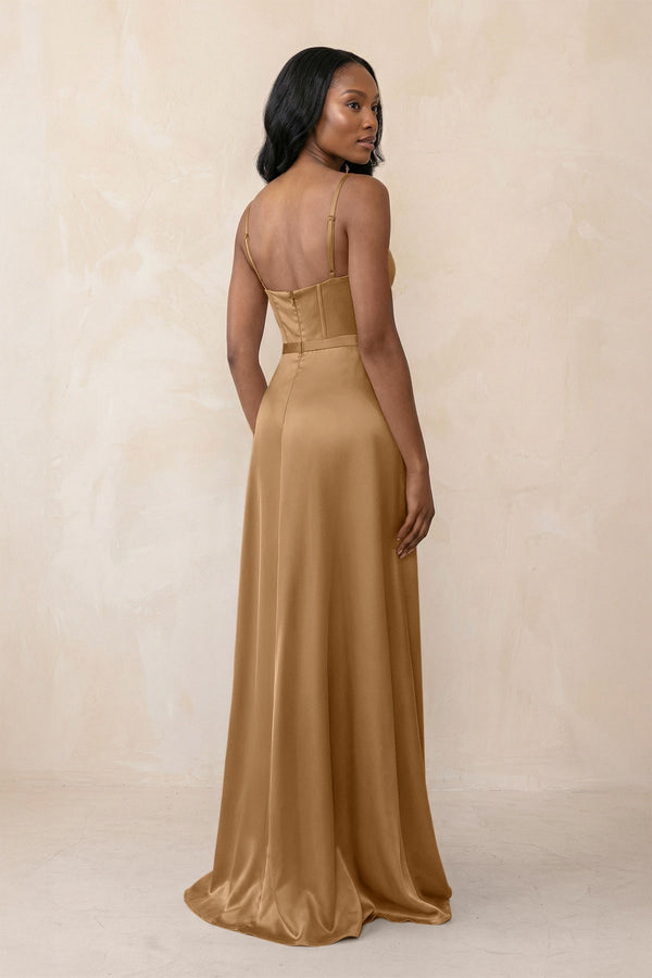 Cami Strap Corset Satin Sheath Bridesmaid Dress in Bronzer - KissProm Bridesmaid Dresses
