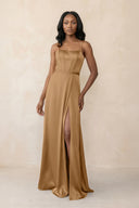Cami Strap Corset Satin Sheath Bridesmaid Dress in Bronzer - KissProm Bridesmaid Dresses