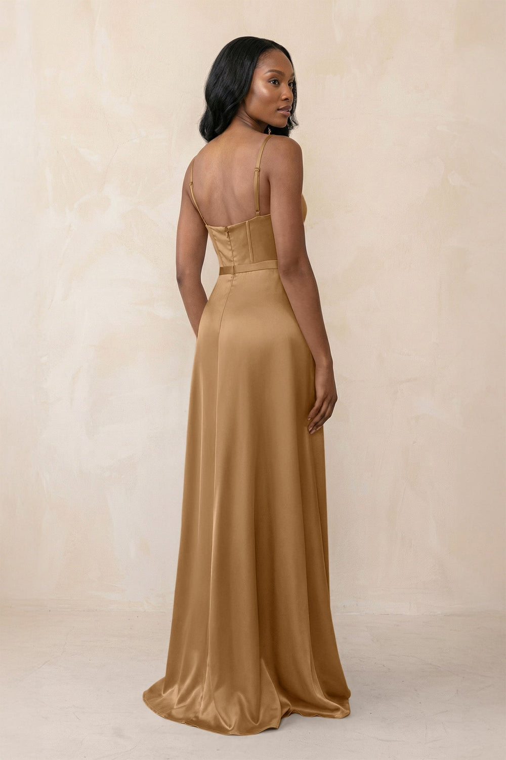 Cami Strap Corset Satin Sheath Bridesmaid Dress in Bronzer - KissProm Bridesmaid Dresses
