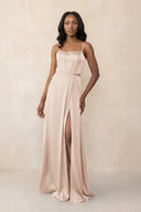 Cami Strap Corset Satin Sheath Bridesmaid Dress in Buttercream - KissProm Bridesmaid Dresses