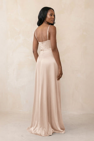 Cami Strap Corset Satin Sheath Bridesmaid Dress in Buttercream - KissProm Bridesmaid Dresses