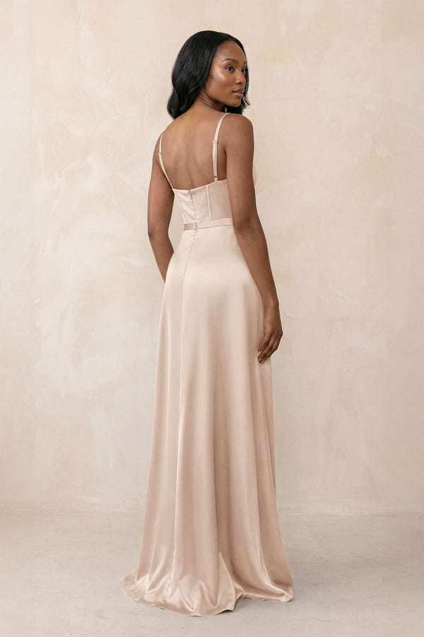 Cami Strap Corset Satin Sheath Bridesmaid Dress in Buttercream - KissProm Bridesmaid Dresses
