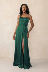Cami Strap Corset Satin Sheath Bridesmaid Dress in Dark Green - KissProm Bridesmaid Dresses