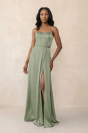 Cami Strap Corset Satin Sheath Bridesmaid Dress in Dove Gray - KissProm Bridesmaid Dresses