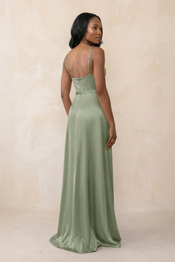 Cami Strap Corset Satin Sheath Bridesmaid Dress in Dove Gray - KissProm Bridesmaid Dresses
