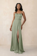 Cami Strap Corset Satin Sheath Bridesmaid Dress in Dove Gray - KissProm Bridesmaid Dresses