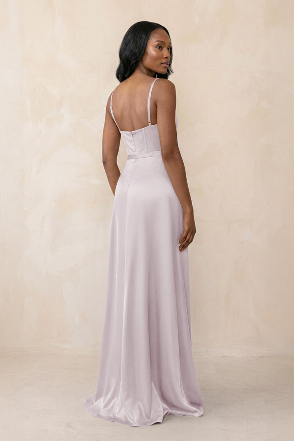 Cami Strap Corset Satin Sheath Bridesmaid Dress in Dusk - KissProm Bridesmaid Dresses