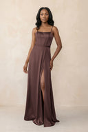 Cami Strap Corset Satin Sheath Bridesmaid Dress in Espresso - KissProm Bridesmaid Dresses
