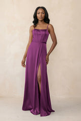 Cami Strap Corset Satin Sheath Bridesmaid Dress in Fig - KissProm Bridesmaid Dresses