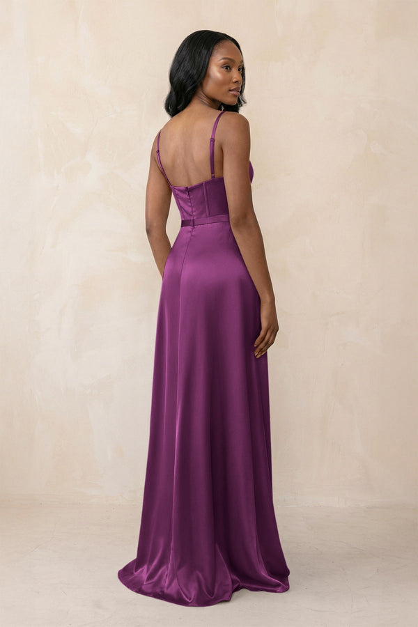 Cami Strap Corset Satin Sheath Bridesmaid Dress in Fig - KissProm Bridesmaid Dresses