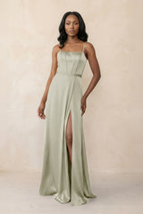 Cami Strap Corset Satin Sheath Bridesmaid Dress in Frost - KissProm Bridesmaid Dresses