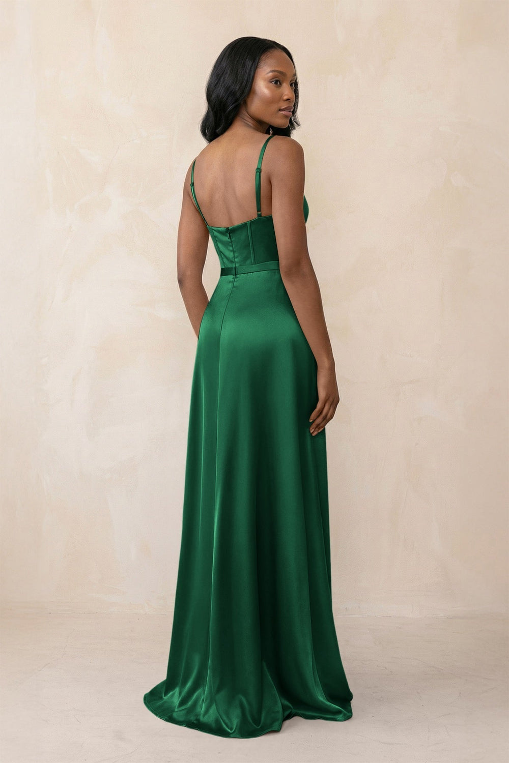 Cami Strap Corset Satin Sheath Bridesmaid Dress in Green - KissProm Bridesmaid Dresses