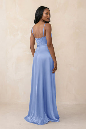 Cami Strap Corset Satin Sheath Bridesmaid Dress in Ice - KissProm Bridesmaid Dresses