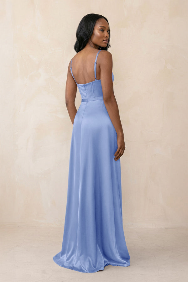 Cami Strap Corset Satin Sheath Bridesmaid Dress in Ice - KissProm Bridesmaid Dresses