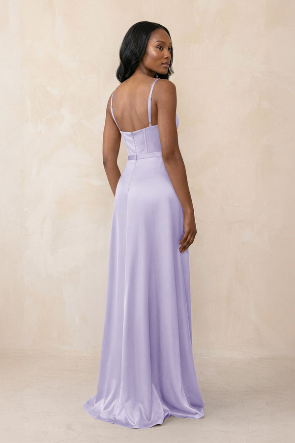 Cami Strap Corset Satin Sheath Bridesmaid Dress in Lavender - KissProm Bridesmaid Dresses