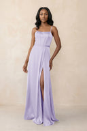 Cami Strap Corset Satin Sheath Bridesmaid Dress in Lavender - KissProm Bridesmaid Dresses