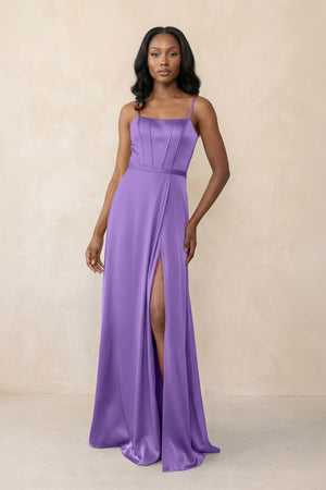Cami Strap Corset Satin Sheath Bridesmaid Dress in Lilac - KissProm Bridesmaid Dresses
