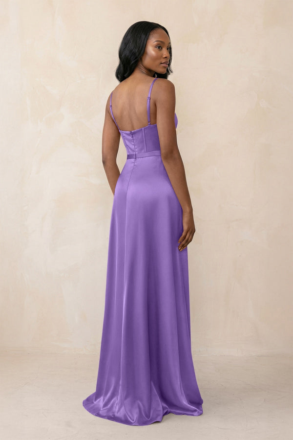 Cami Strap Corset Satin Sheath Bridesmaid Dress in Lilac - KissProm Bridesmaid Dresses