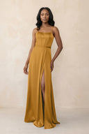 Cami Strap Corset Satin Sheath Bridesmaid Dress in Marigold - KissProm Bridesmaid Dresses