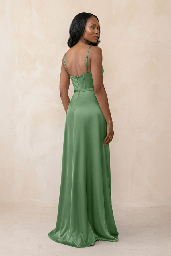Cami Strap Corset Satin Sheath Bridesmaid Dress in Matcha - KissProm Bridesmaid Dresses