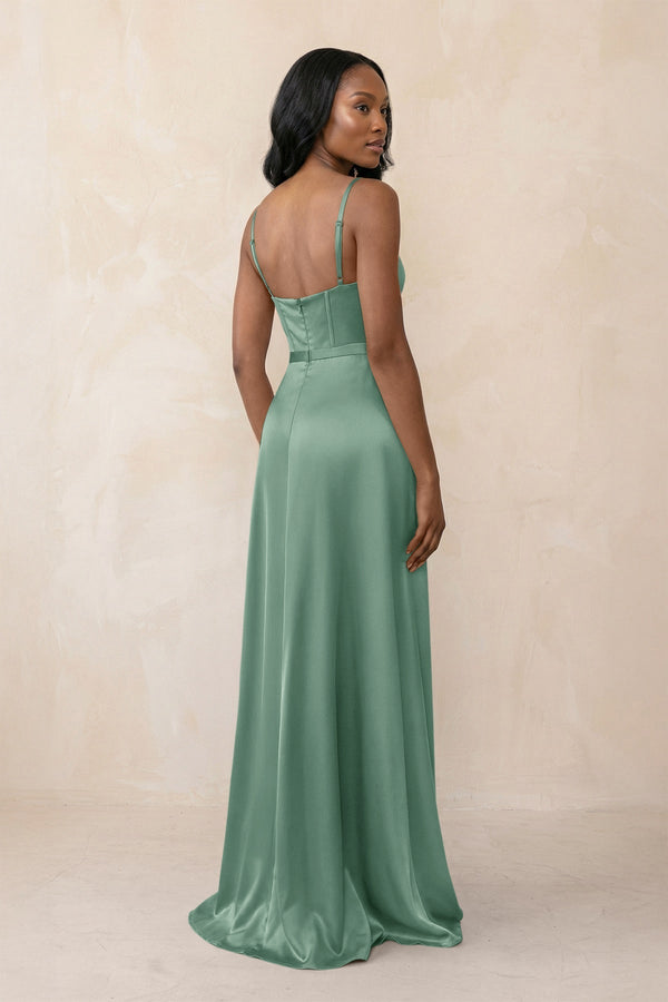 Cami Strap Corset Satin Sheath Bridesmaid Dress in Mint Green - KissProm Bridesmaid Dresses
