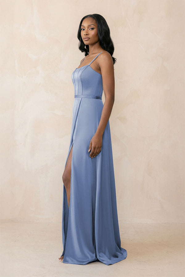 Cami Strap Corset Satin Sheath Bridesmaid Dress in Mist - KissProm Bridesmaid Dresses