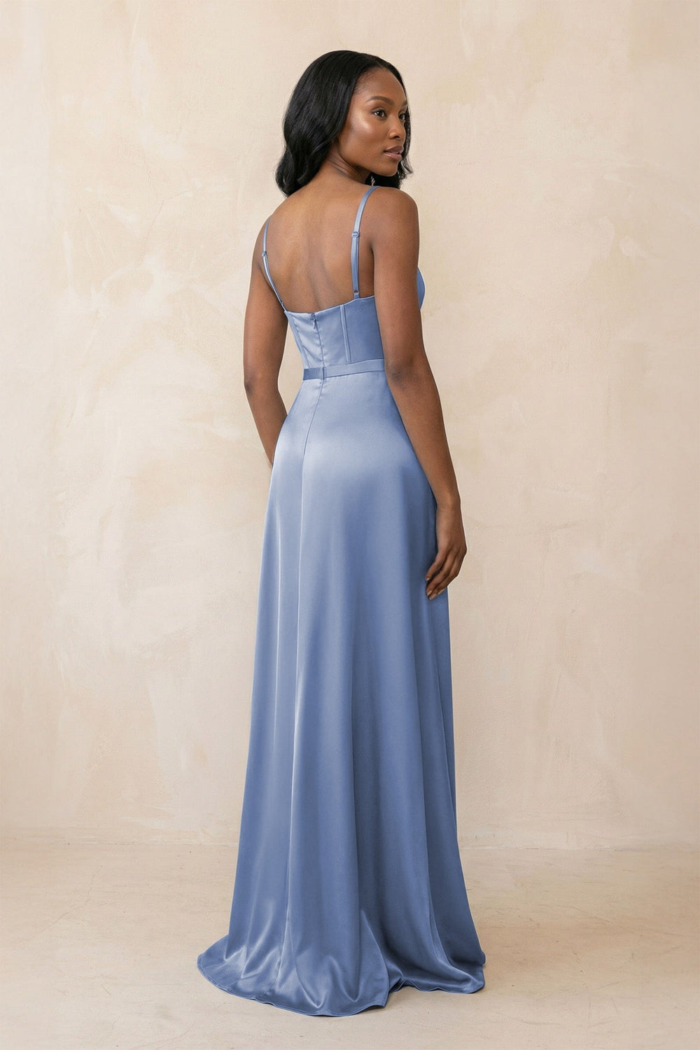 Cami Strap Corset Satin Sheath Bridesmaid Dress in Mist - KissProm Bridesmaid Dresses