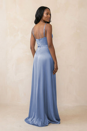 Cami Strap Corset Satin Sheath Bridesmaid Dress in Mist - KissProm Bridesmaid Dresses
