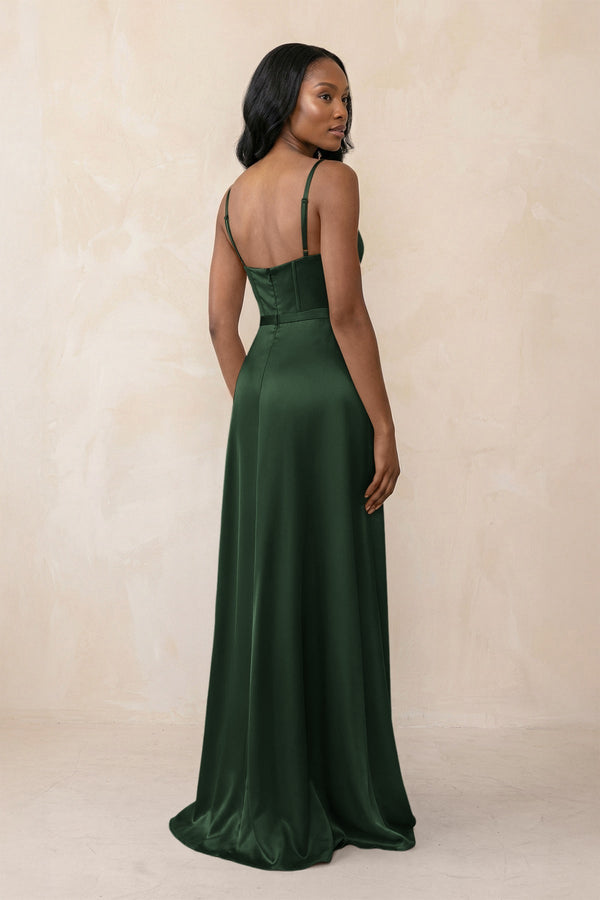 Cami Strap Corset Satin Sheath Bridesmaid Dress in Moss - KissProm Bridesmaid Dresses