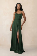 Cami Strap Corset Satin Sheath Bridesmaid Dress in Moss - KissProm Bridesmaid Dresses