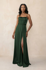 Cami Strap Corset Satin Sheath Bridesmaid Dress in Moss - KissProm Bridesmaid Dresses