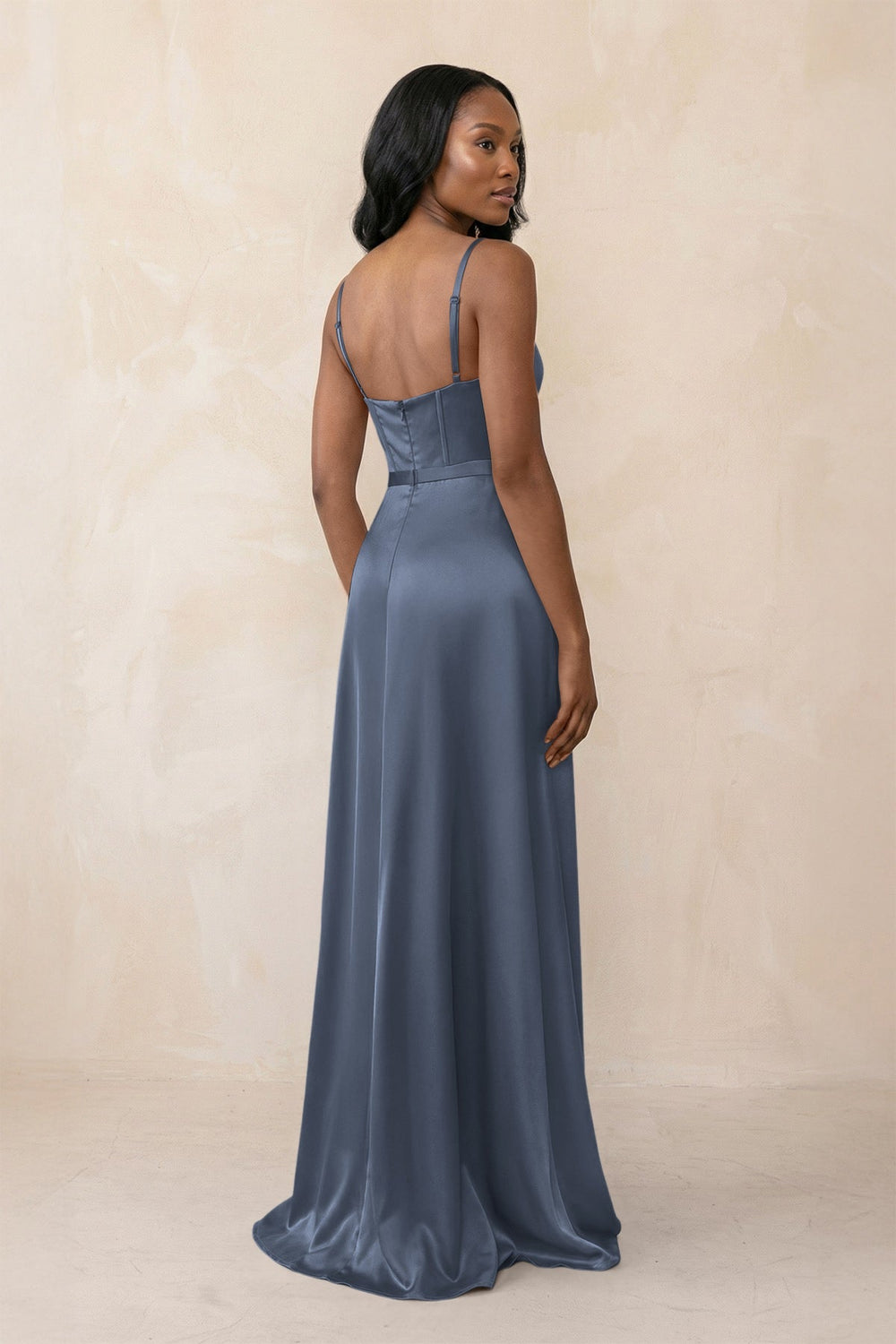 Cami Strap Corset Satin Sheath Bridesmaid Dress in Neptune - KissProm Bridesmaid Dresses