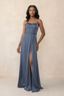 Cami Strap Corset Satin Sheath Bridesmaid Dress in Neptune - KissProm Bridesmaid Dresses