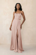 Cami Strap Corset Satin Sheath Bridesmaid Dress in Pale Blush - KissProm Bridesmaid Dresses